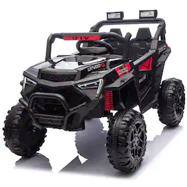 BreeBe - 24V 400W Kids Ride-On Electric UTV, Parents Remote, 4-Wheel Suspension, LED Lights, USB, MP3, Music, Bluetooth - Black