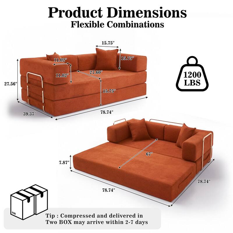 Product Dimensions  
Flexible Combinations

- 15.75"  
- 11.02"  
- 27.56"  
- 15.75"  
- 27.60"  
- 39.37"  
- 78.74"  
- 67"  
- 7.87"  
- 1200 LBS  

Tip: Compressed and delivered in Two BOX may arrive within 2-7 days
