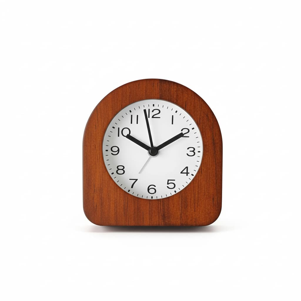 Front. FINEAK - Silent Solid Wood Vintage Alarm Clock with Night Light, Snooze & Soft Alarm, Dark Brown - Brown.