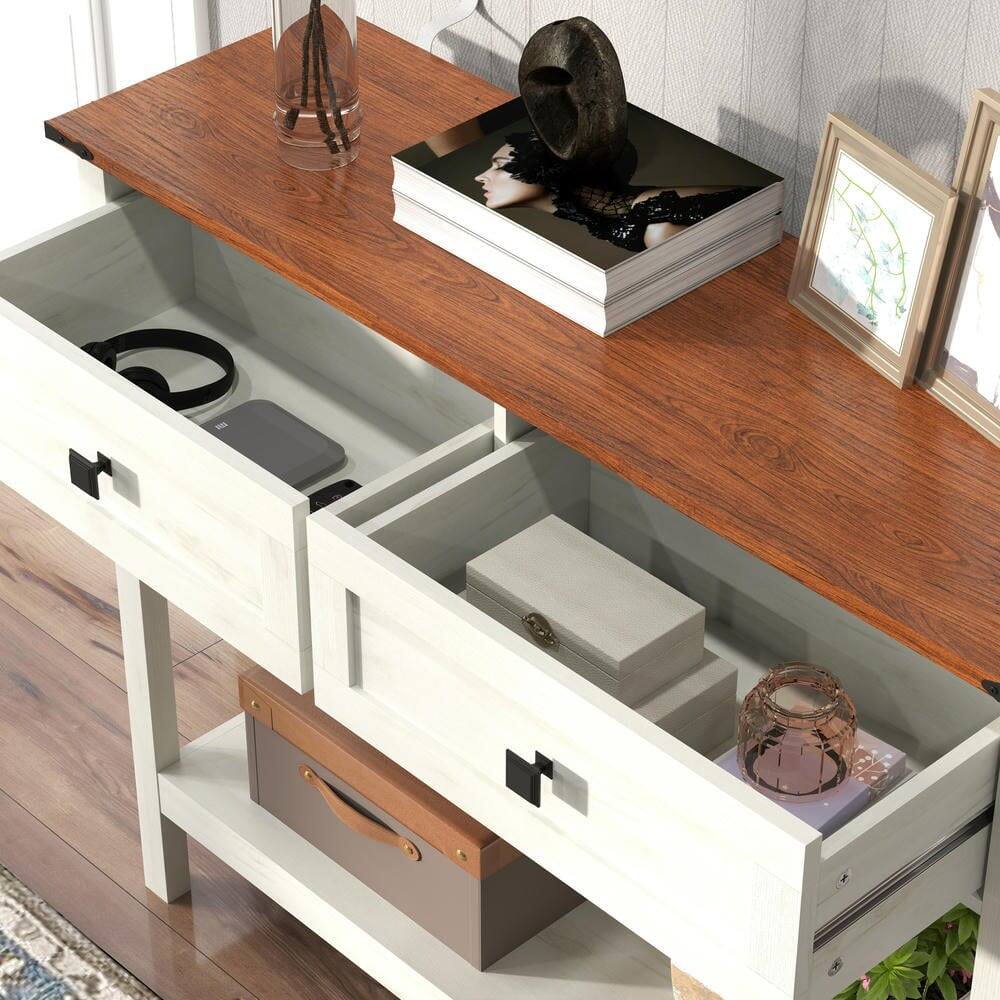 Alt View 10. Kadyn - Farmhouse Style Console Table - 2 Drawers & Bottom Storage Shelf, Rustic Side Table for Entryway, Living Room, Hallway - White.