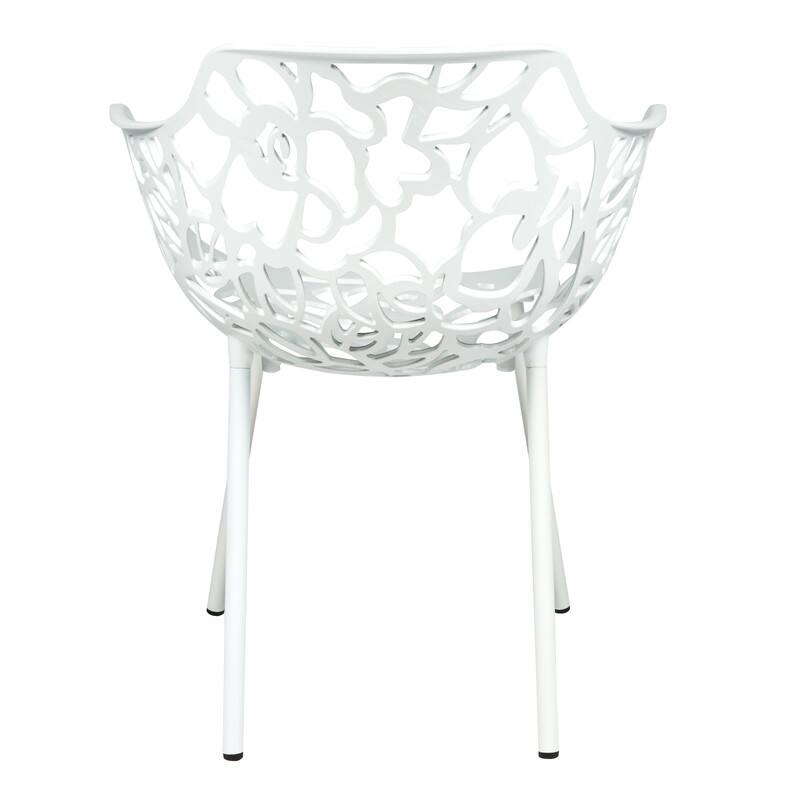 Alt View 1. LeisureMod - Devon Stackable Aluminum Dining Chair with Floral Cutout Design Side Chair for Indoor Outdoor - White.