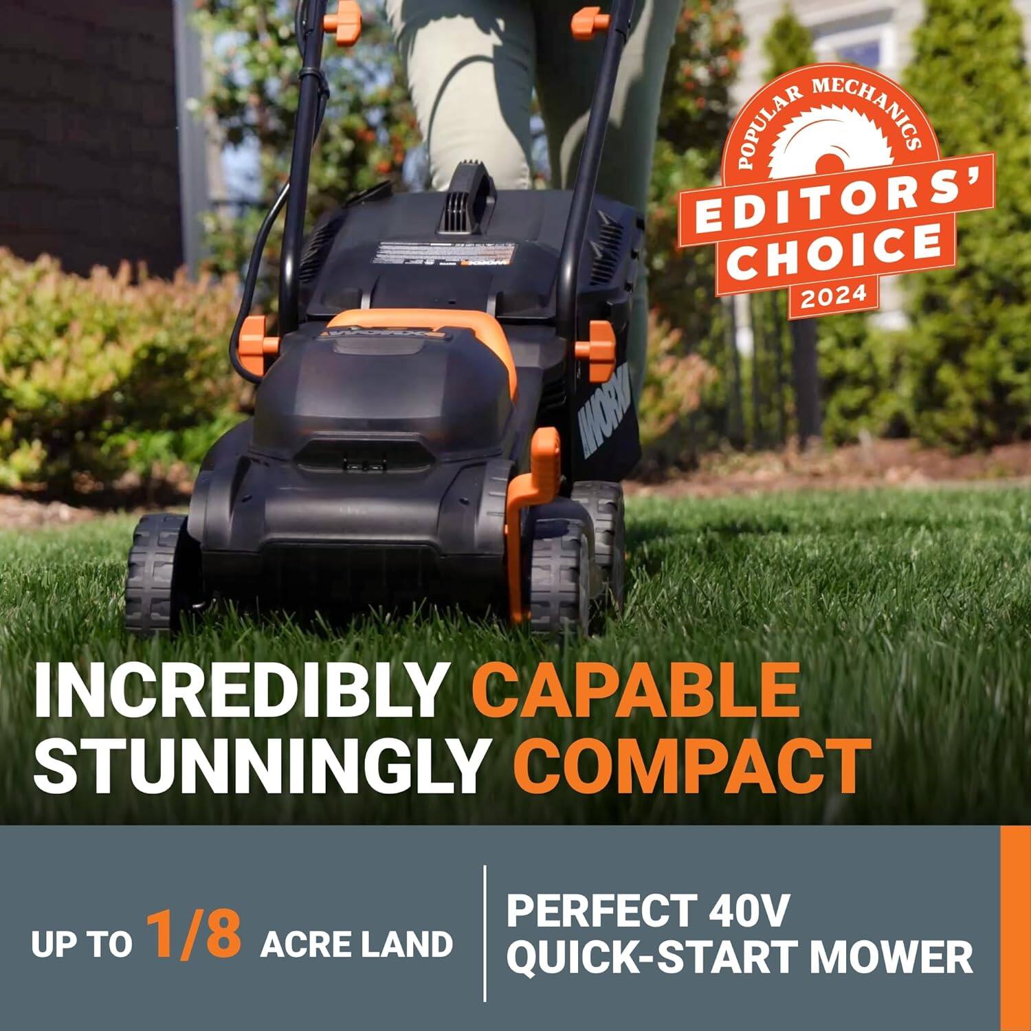 Popular Mechanics Editors' Choice 2024: Incredibly Capable, Stunningly Compact Perfect 40V Quick-Start Mower.
