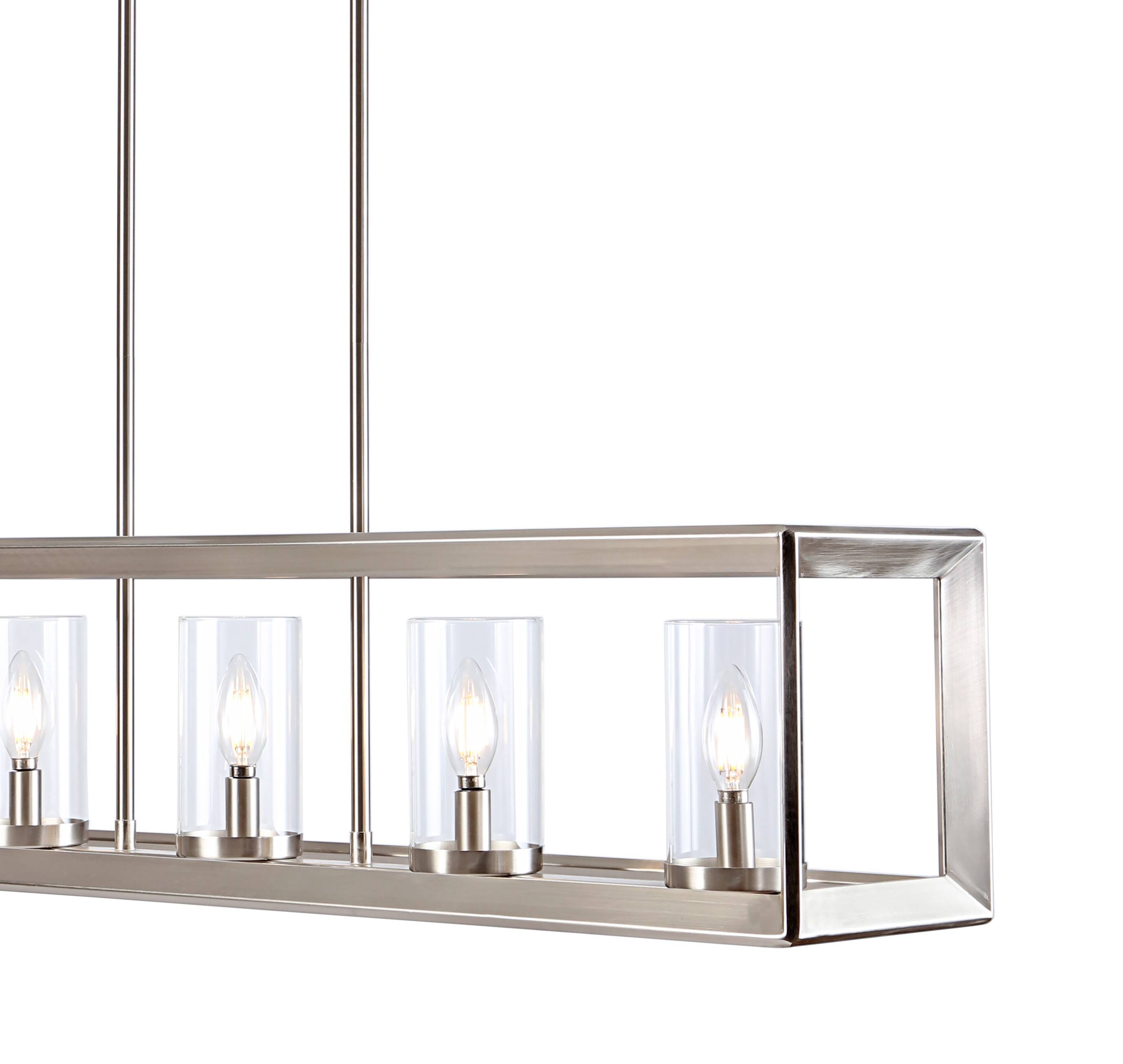 Alt View 4. Jonathan Y - Anna 38.5" Linear 5-light Metal/Glass LED Pendant, Nickel - Nickel.