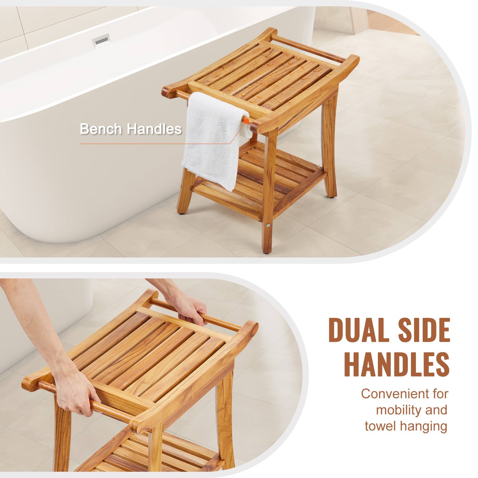 Bench Handles

DUAL SIDE HANDLES
Convenient for mobility and towel hanging