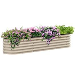Outsunny - 8' x 2' x 1.4' Galvanized Raised Garden Bed Kit, Outdoor Metal Elevated Planter Box with Safety Edging - Cream White