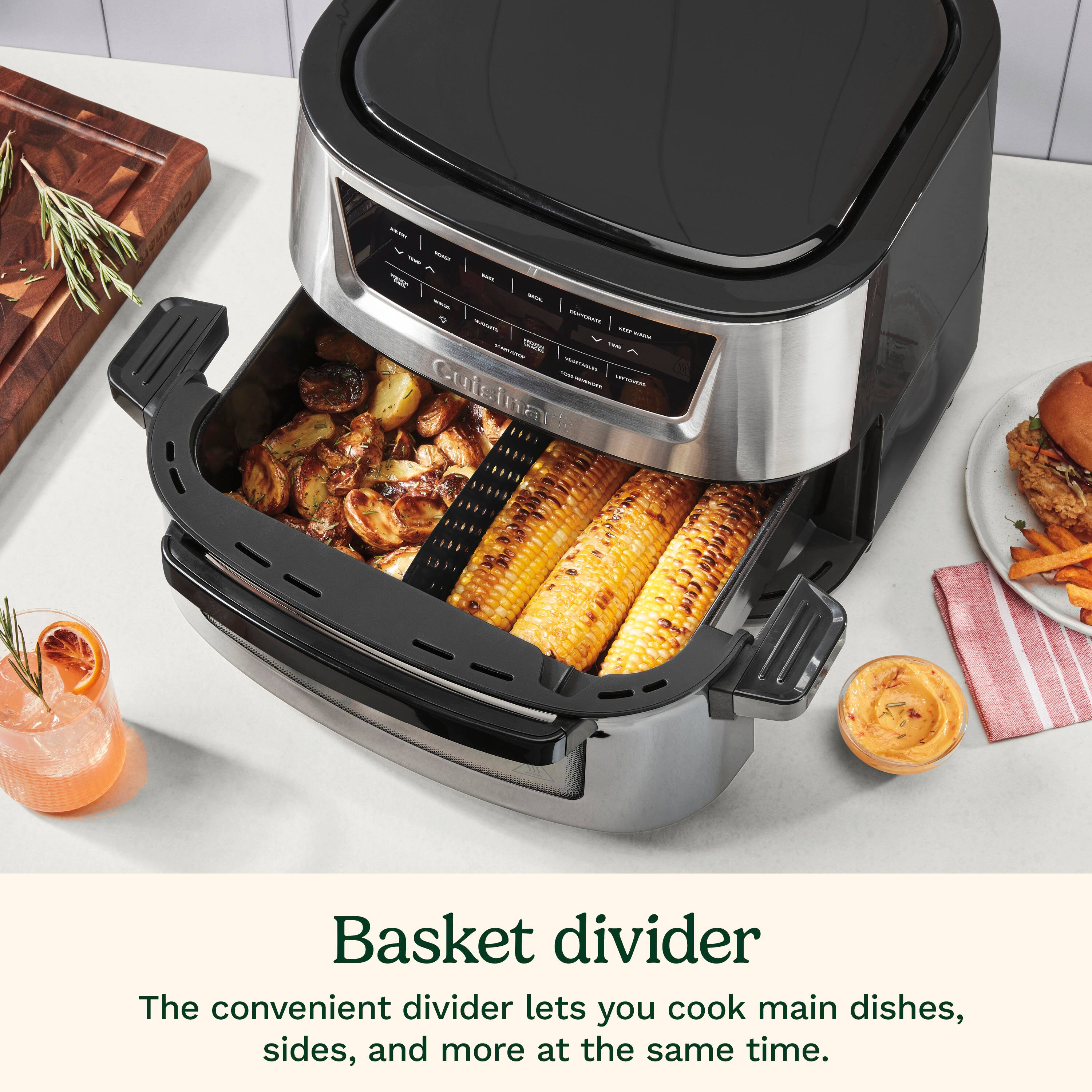 The Cuisinart Basket Divider is a convenient appliance that allows you to cook main dishes, sides, and more at the same time.