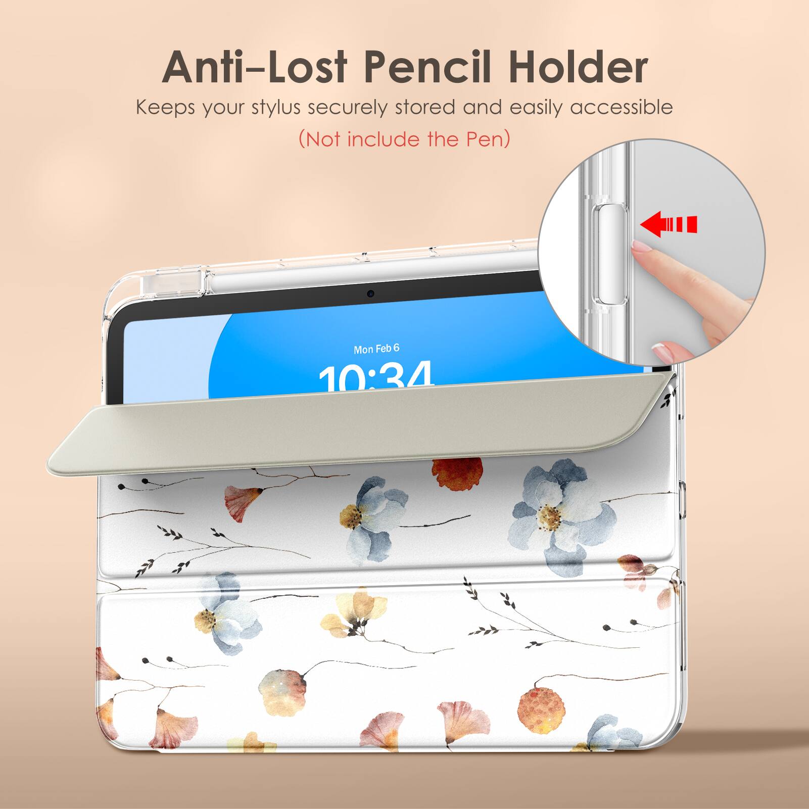 Anti-Lost Pencil Holder  
Keeps your stylus securely stored and easily accessible  
(Not include the Pen)  

Mon Feb 6 10:34
