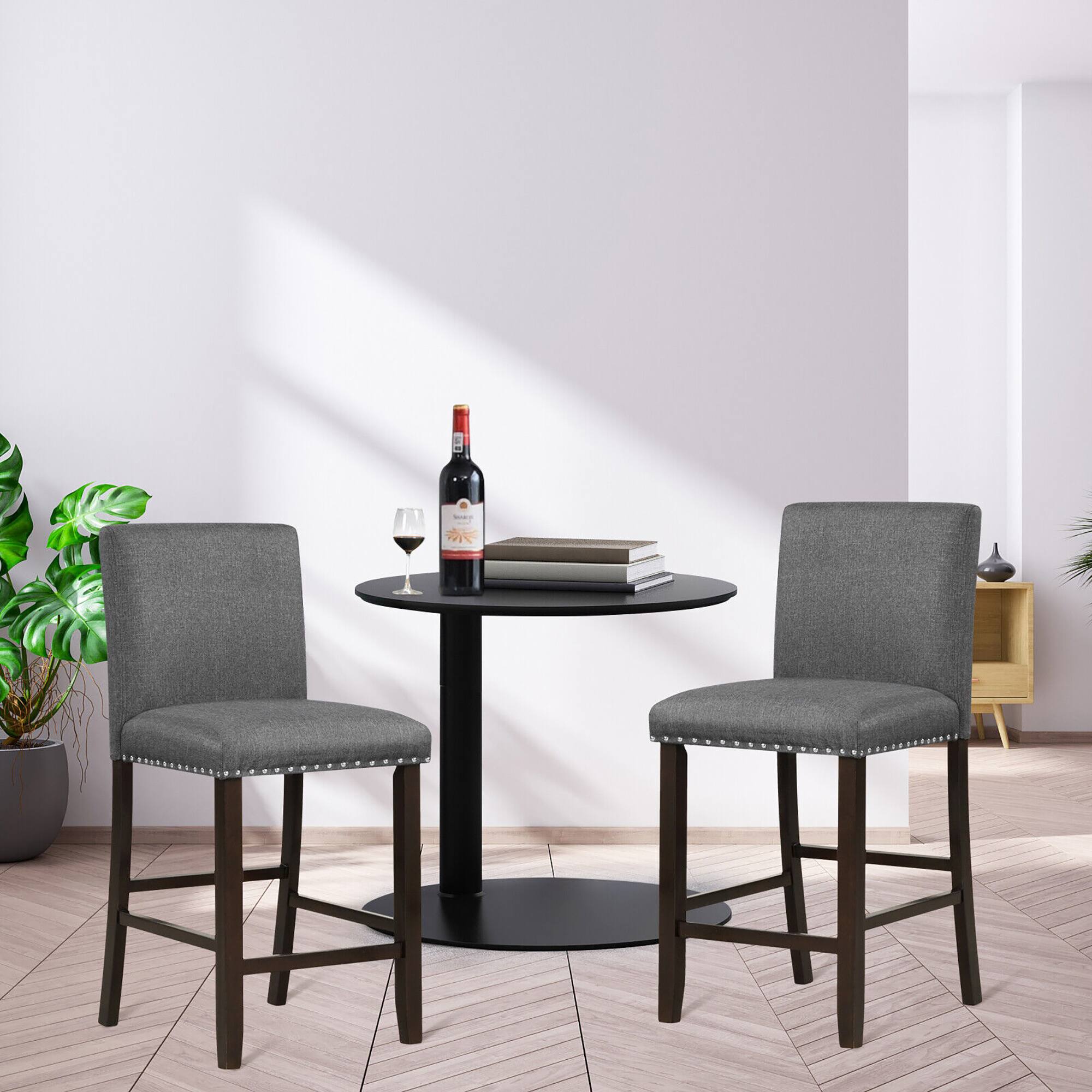 Alt View 3. Gymax - Gymax Set of 4 Bar Stools Linen Fabric Counter Height Chairs for Kitchen Island Grey - Grey.