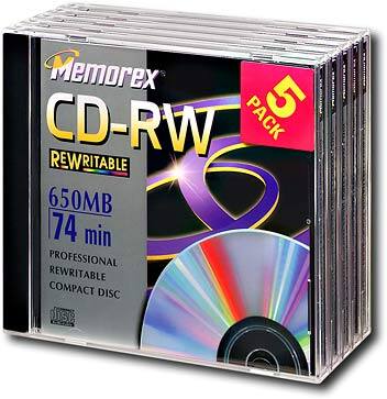 Angle Standard. Memorex - 650MB 4x CD-RW Discs with Jewel Cases (5-pack).
