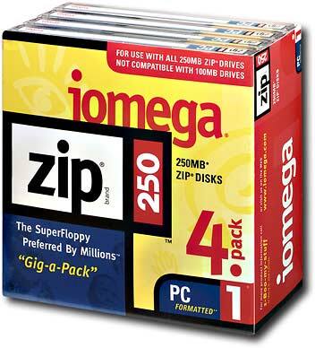 Angle Standard. Iomega - 4-Pack 250MB Zip Disks.
