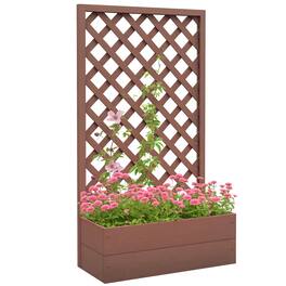 Outsunny - Planter Box for Climbing Plants, Raised Garden Bed w/ Trellis Lattice for Outdoor Garden - Light Brown