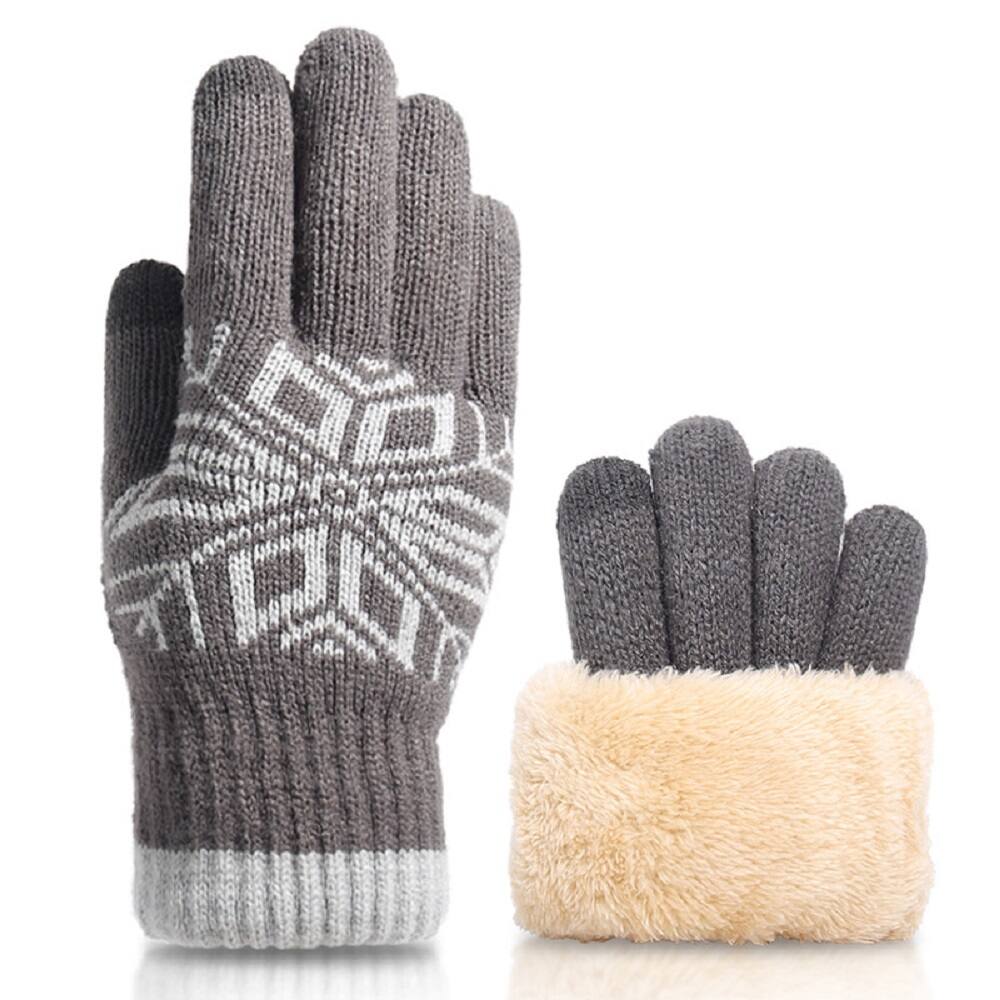 Front. Auledio - 1 Pair Gray Christmas Winter Wool Knit Gloves for Men Women,Fleece Lined Warm Stretchy Glove with Touch Screen Fingers - Gray.