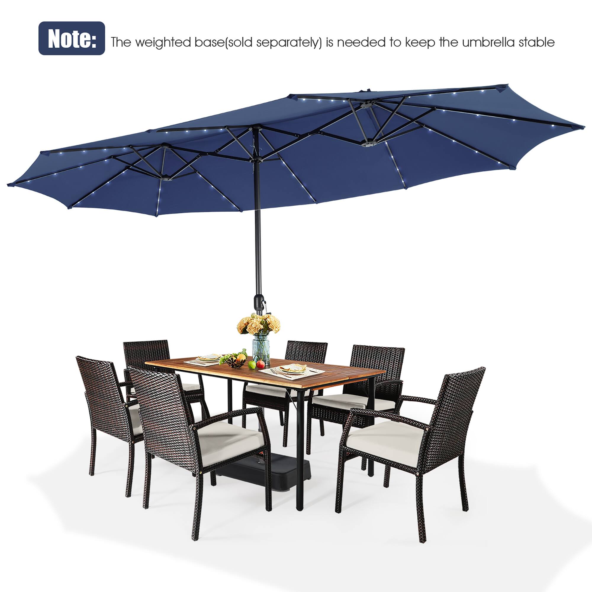 Note: The weighted base (sold separately) is needed to keep the umbrella stable