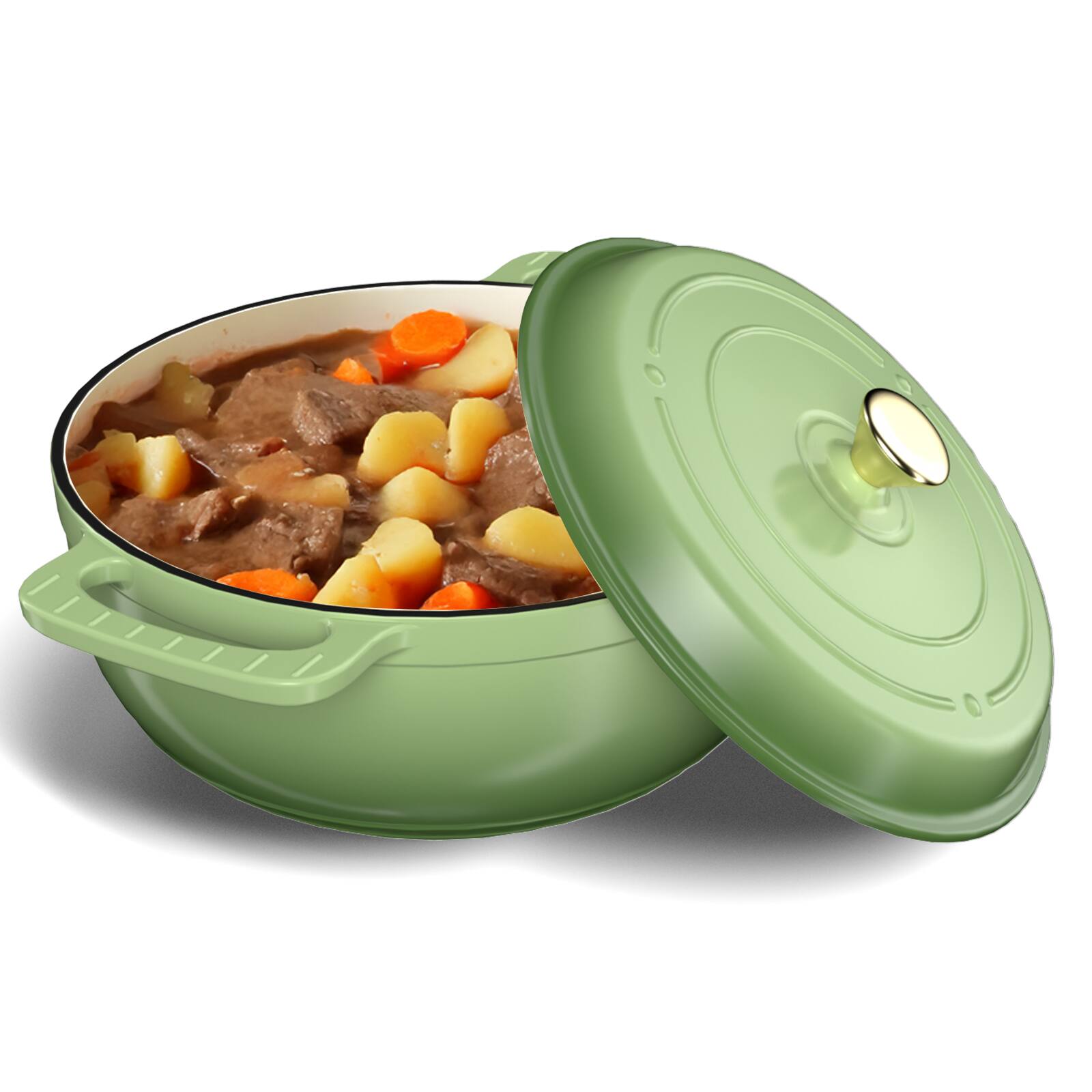 Angle. Winado - 7.5QT Dutch Oven Enameled Cast Iron Bread Oven with Lid for Sourdough Baking - Green.