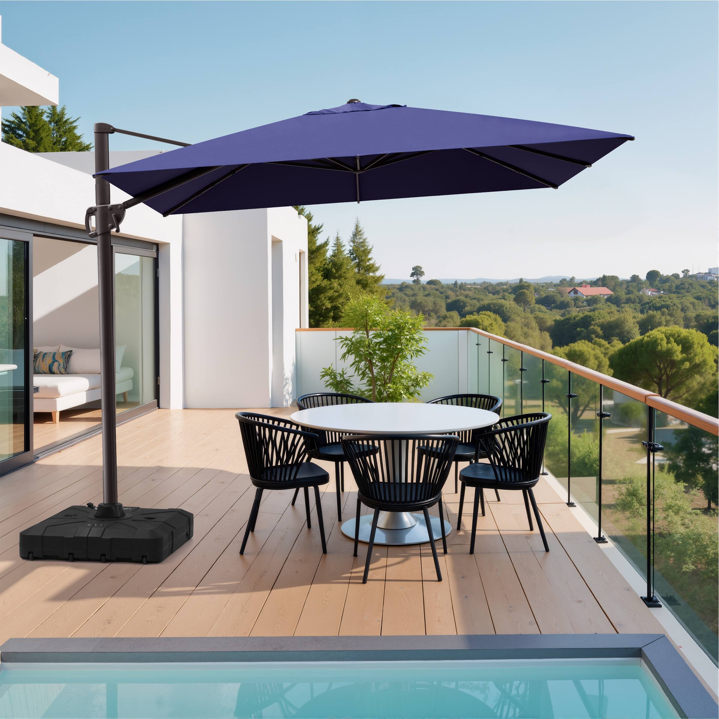 Alt View 1. Crestlive Products - Crestlive Products 9x11ft Aluminum Crank Cantilever Patio Umbrella with Base - Navy blue.