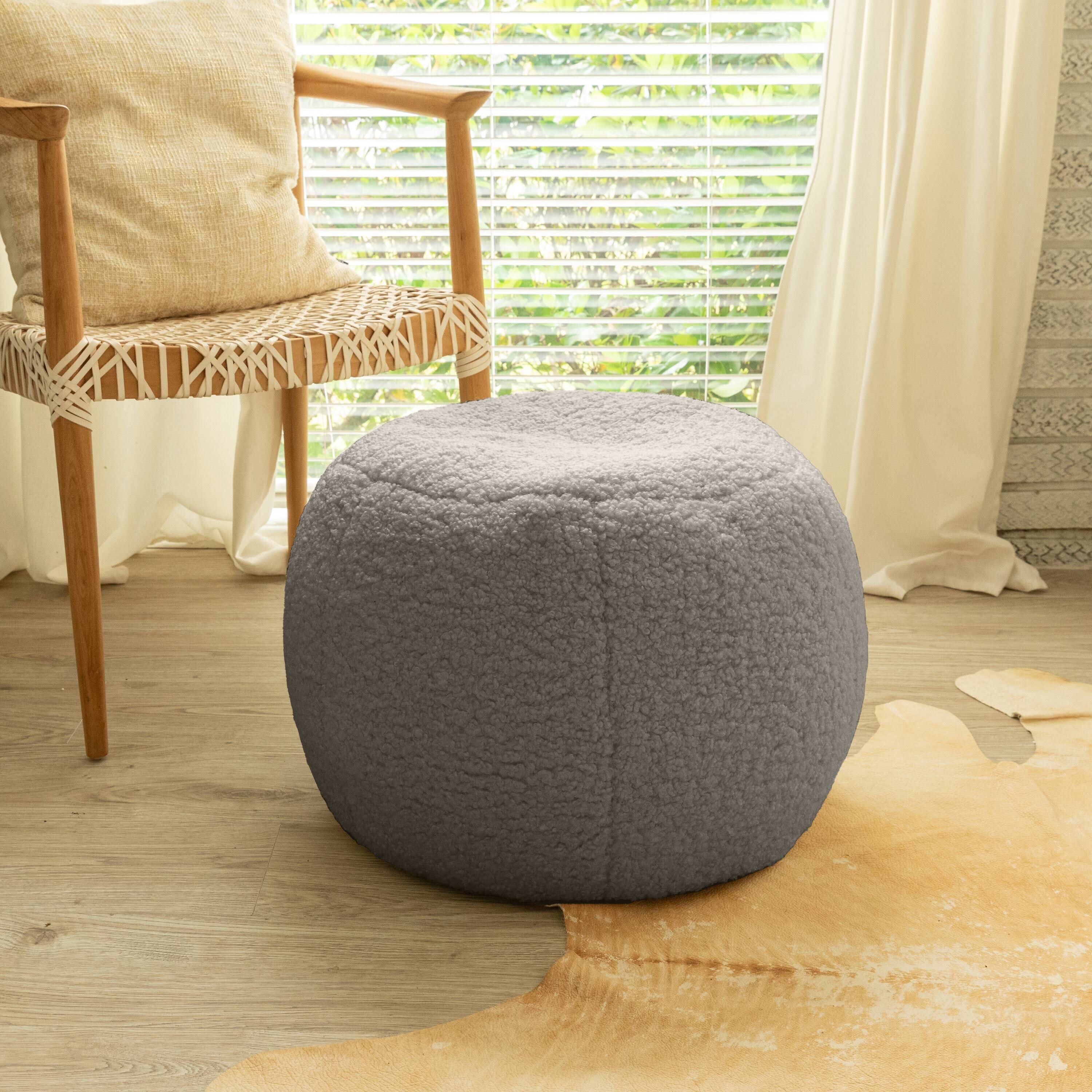 Left. Jaxx - Jaxx Ellis Ottoman Shearling Faux-Lamb Plush Pouf for Modern Interior Design, Small, Smoke - Smoke.