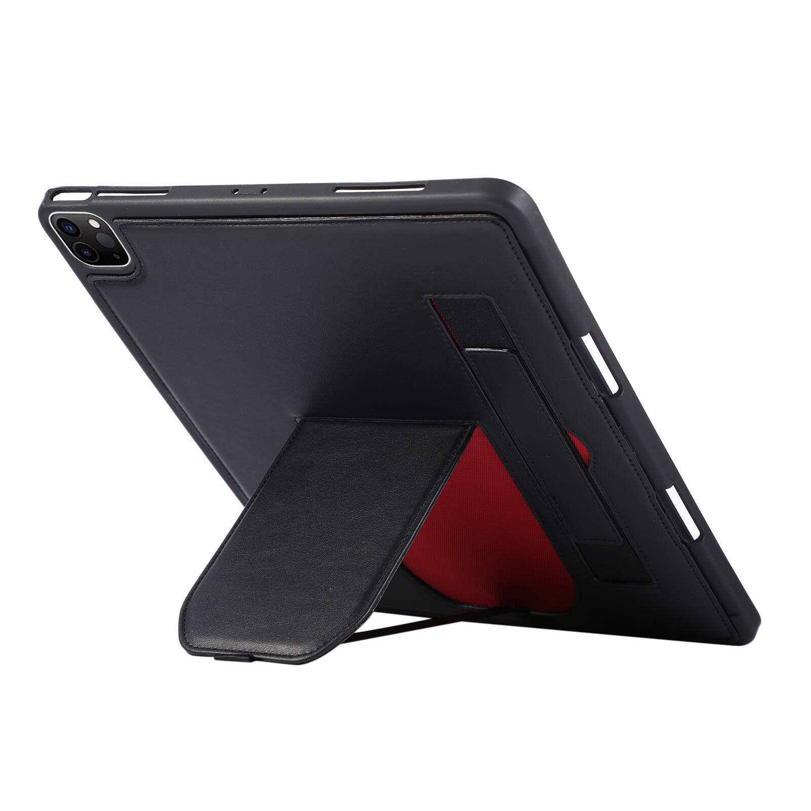 Back. Dteck - Shockproof Case for Apple iPad Air (M4) 13" 2026 with Hand Strap and Foldable Kickstand, PU Leather TPU Protective Cover - Black.