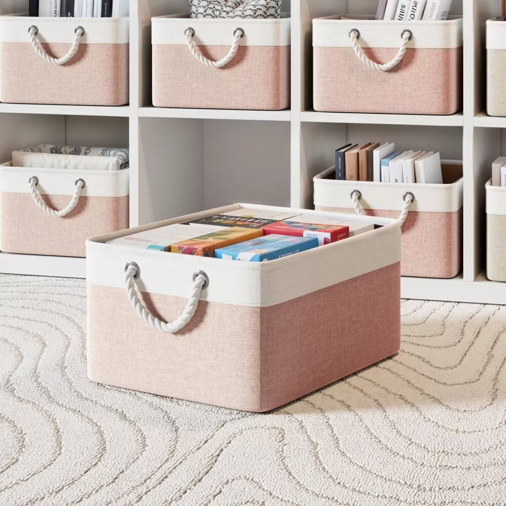Alt View 3. Sugift - 4 Pack Collapsible Fabric Storage Bins with Rope Handles - Pink+White.