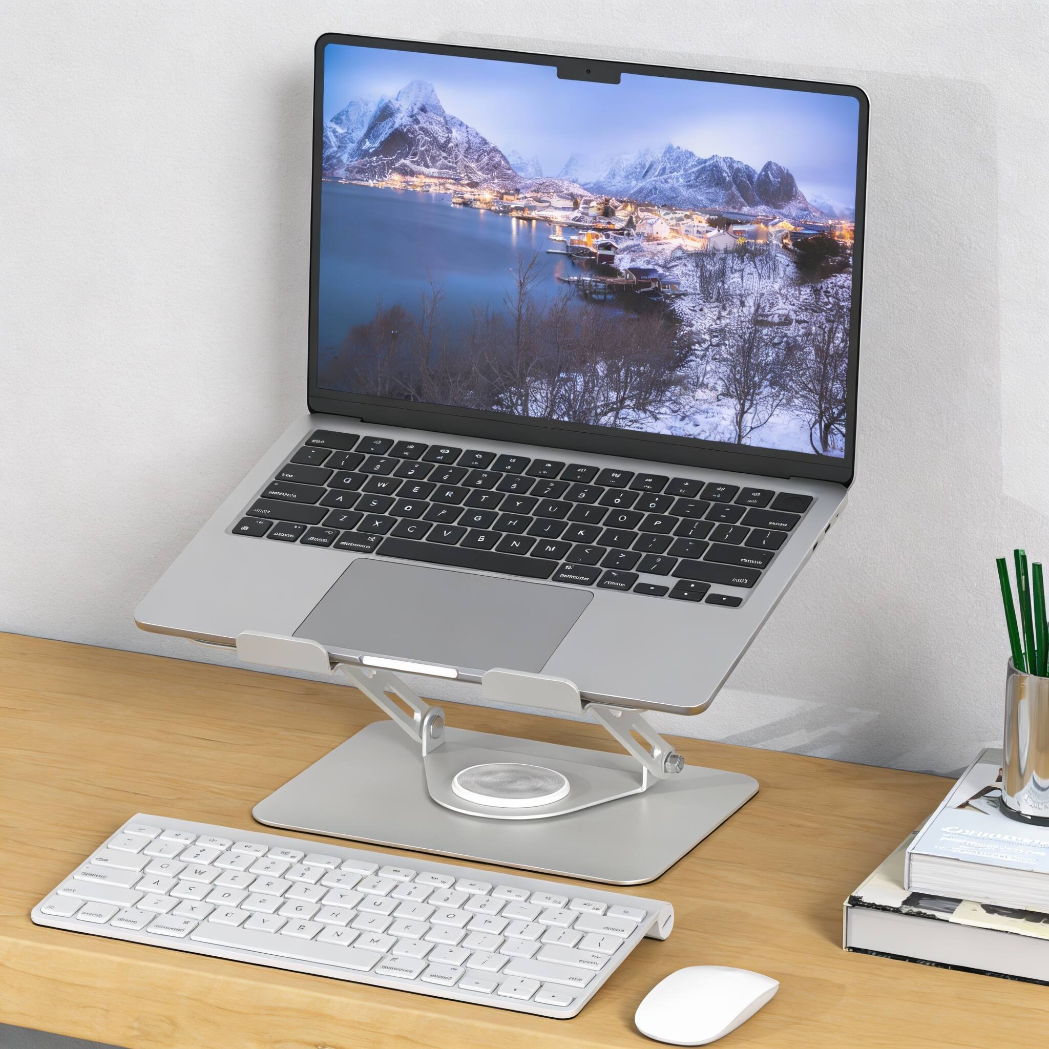 Alt View 2. Frangdom - 360° Rotating Foldable Laptop Stand Adjustable Riser - Black 10-15.6" Laptop Stand.