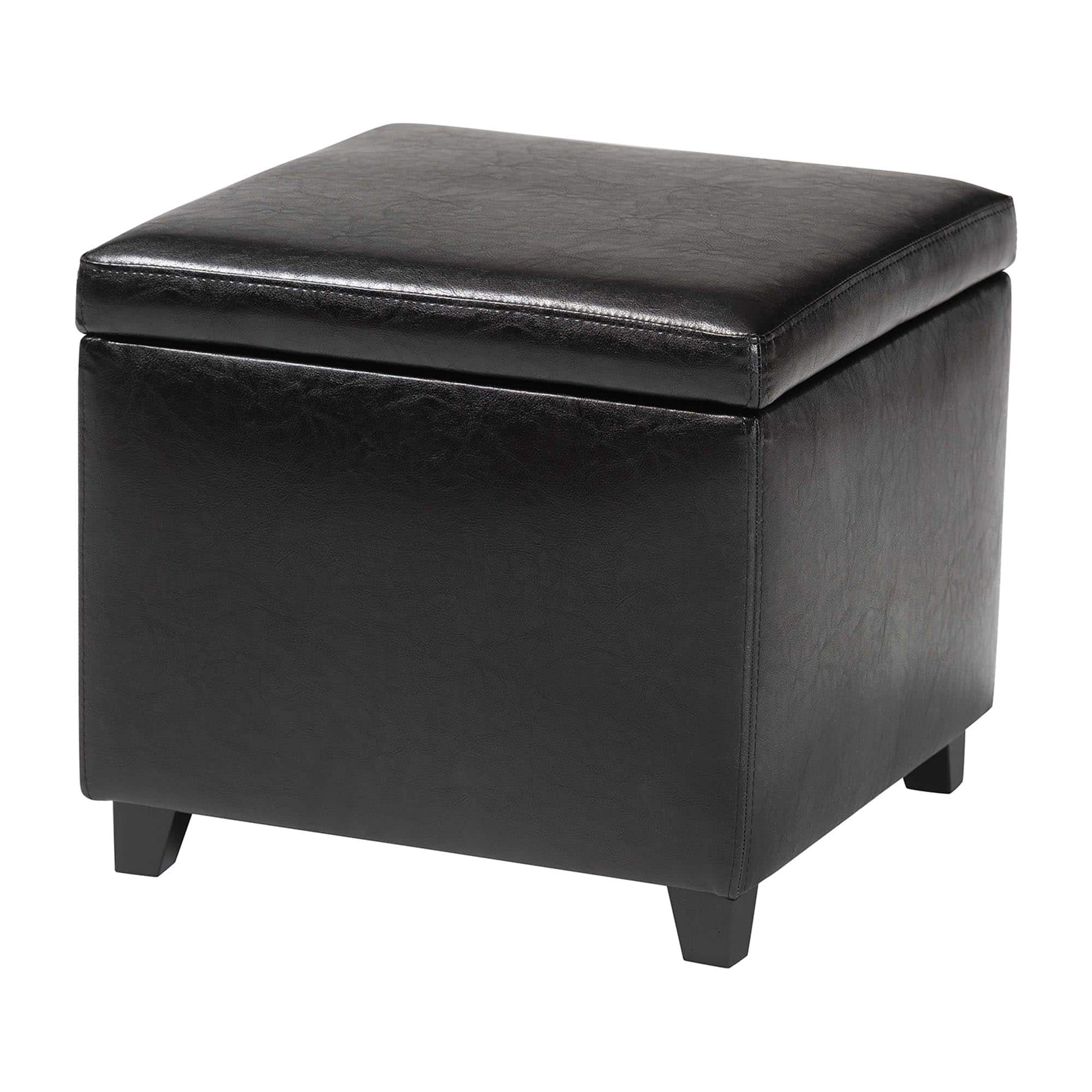 Baxton Studio - Full Leather Small Storage Cube Ottoman - Black
