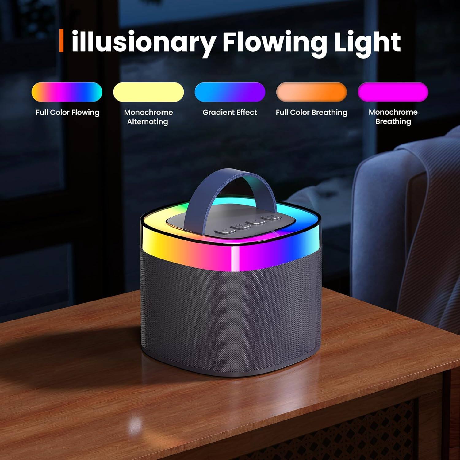 illusionary Flowing Light

- Full Color Flowing
- Monochrome Alternating
- Gradient Effect
- Full Color Breathing
- Monochrome Breathing