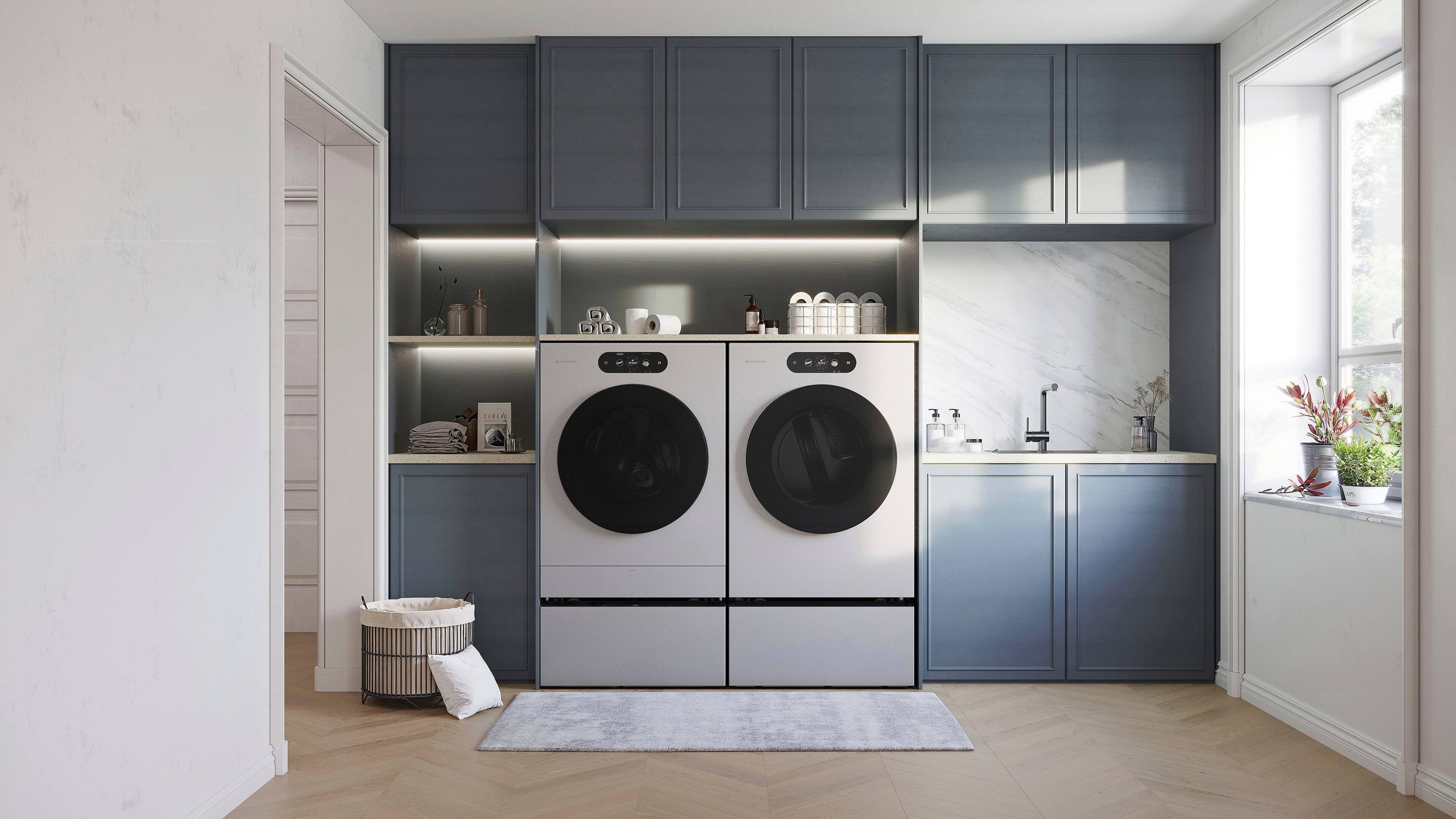 Alt View 19. LG - SIGNATURE 5.8 Cu. Ft. High-Efficiency Stackable Smart Front Load Washer with Steam and ezDispense - Brushed Platinum Steel.