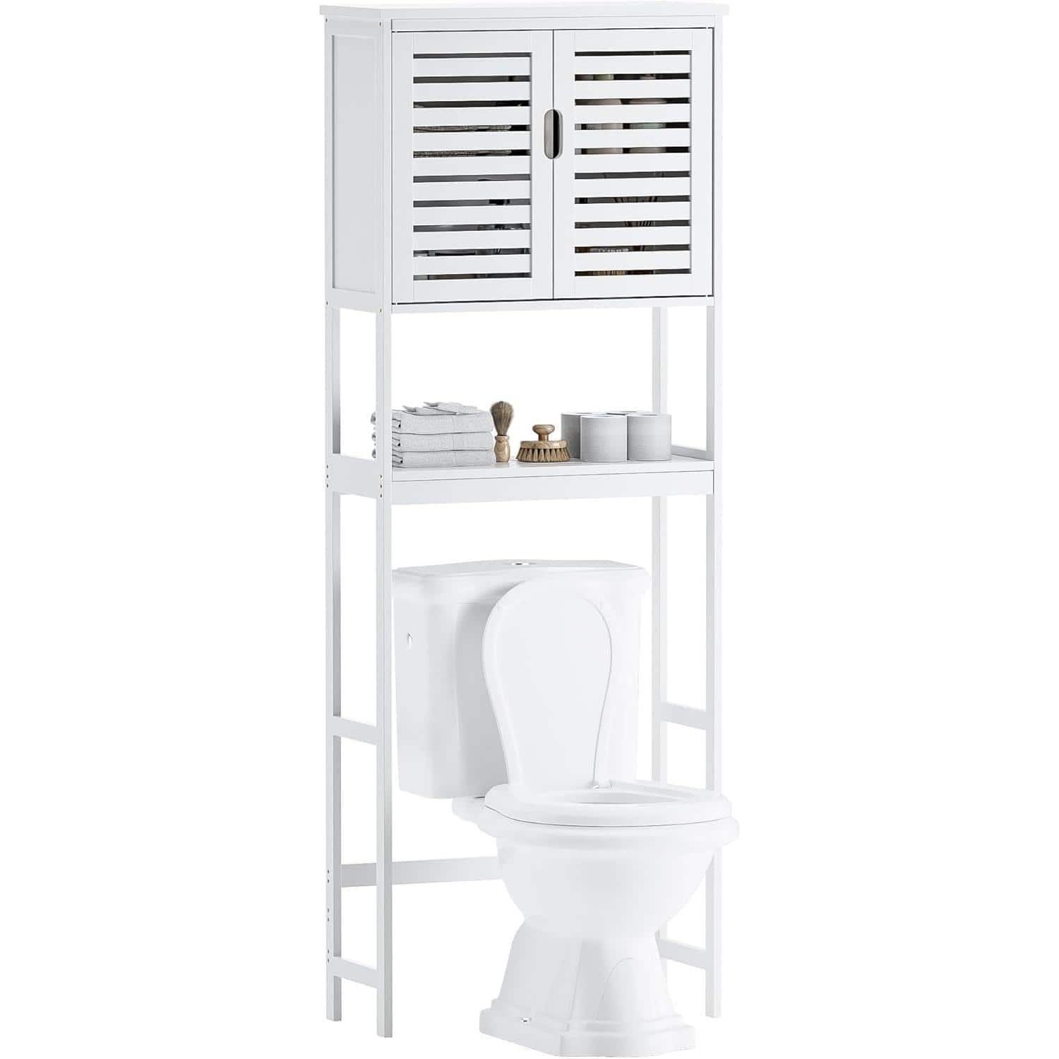 Hirose Alice - Over The Toilet Storage Cabinet 2 Door Organizer Space Saver Rack With Inside Shelf And Open () WASTE - White