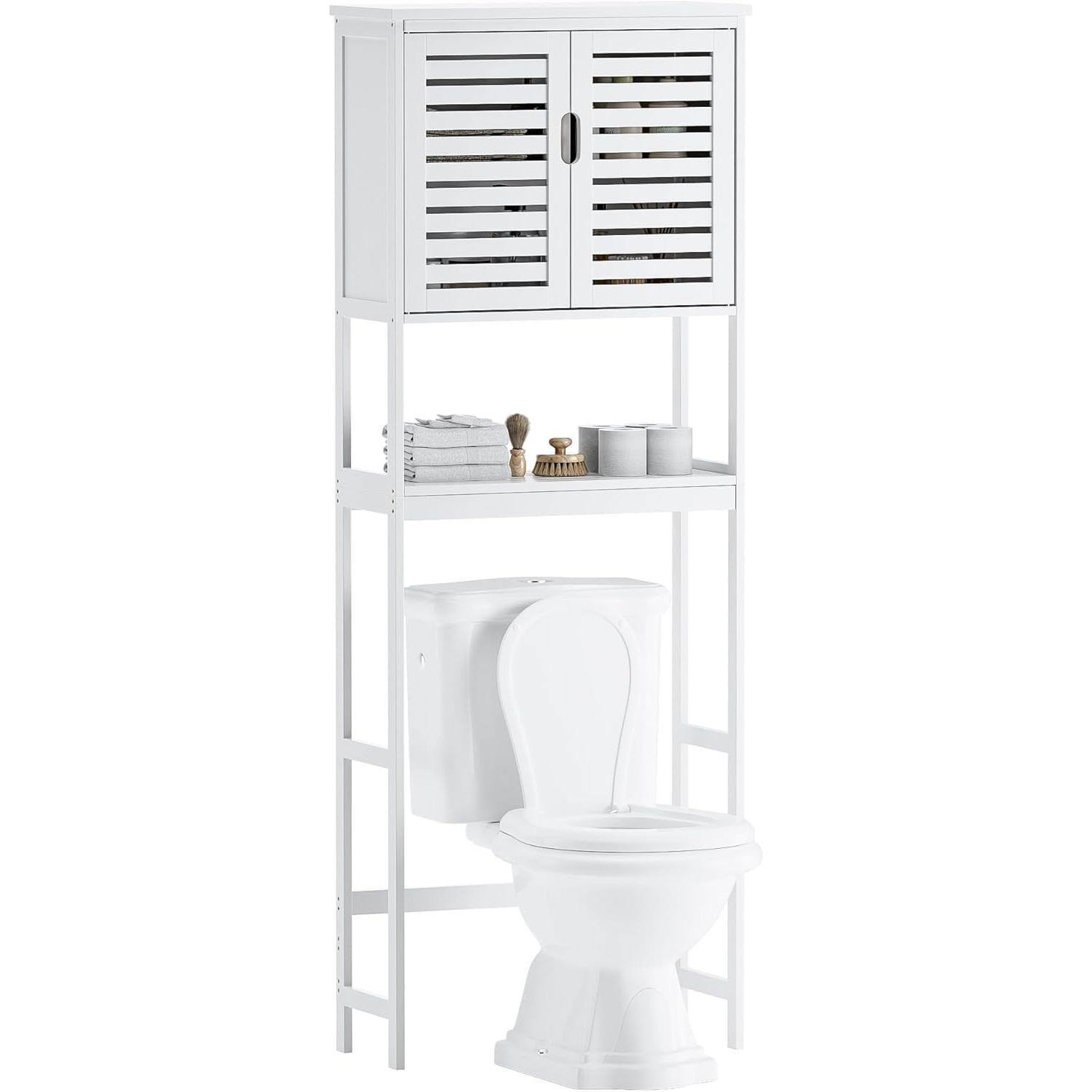 Front. Hirose Alice - Over The Toilet Storage Cabinet 2 Door Organizer Space Saver Rack With Inside Shelf And Open () WASTE - White.