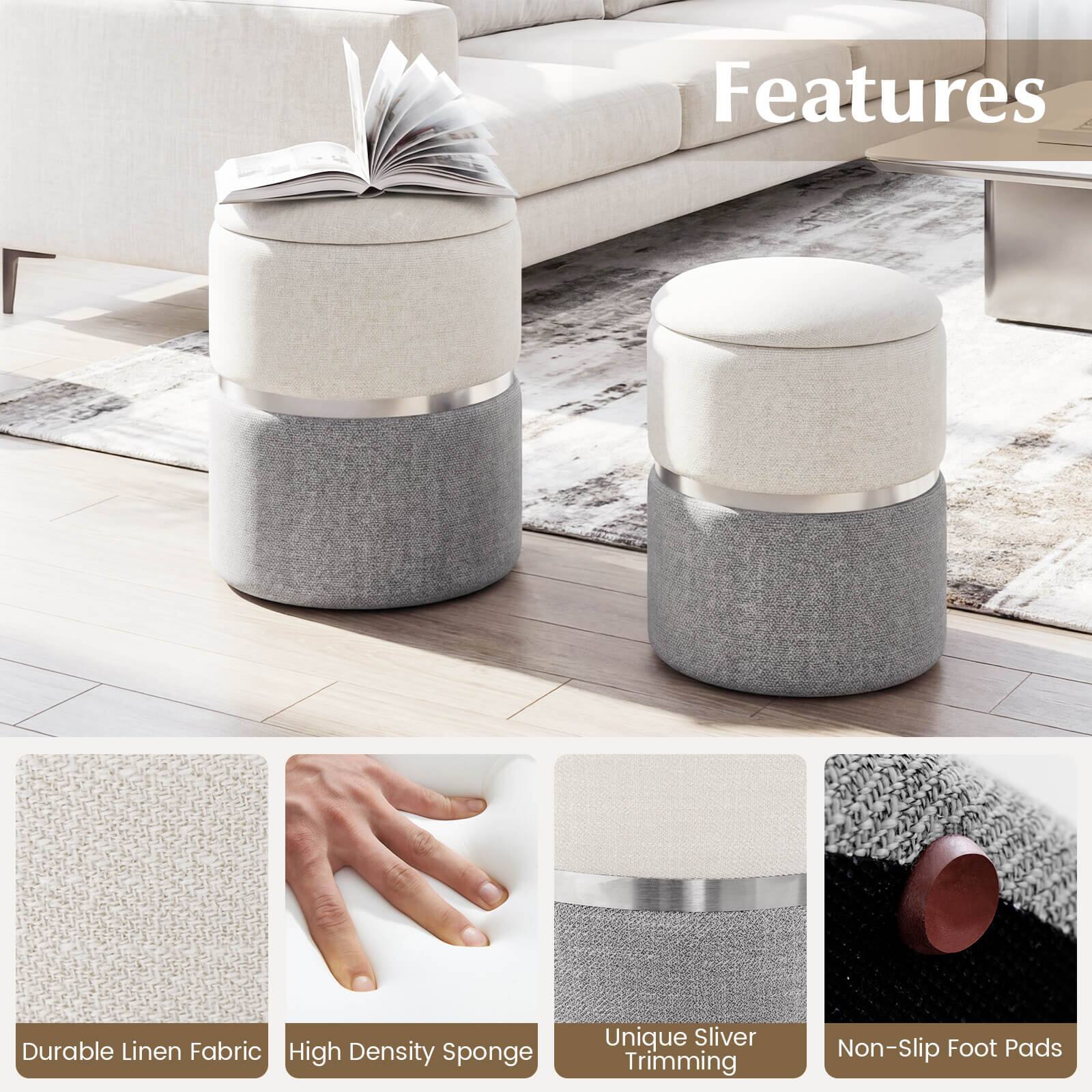 Features  
- Durable Linen Fabric  
- High Density Sponge  
- Unique Silver Trimming  
- Non-Slip Foot Pads