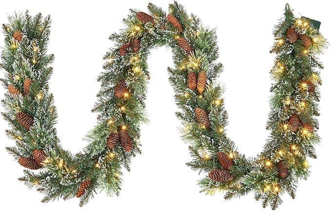 Jojoka - 9-ft Christmas Garland Battery Operated for Indoor Outdoor Holiday Decorations - Green