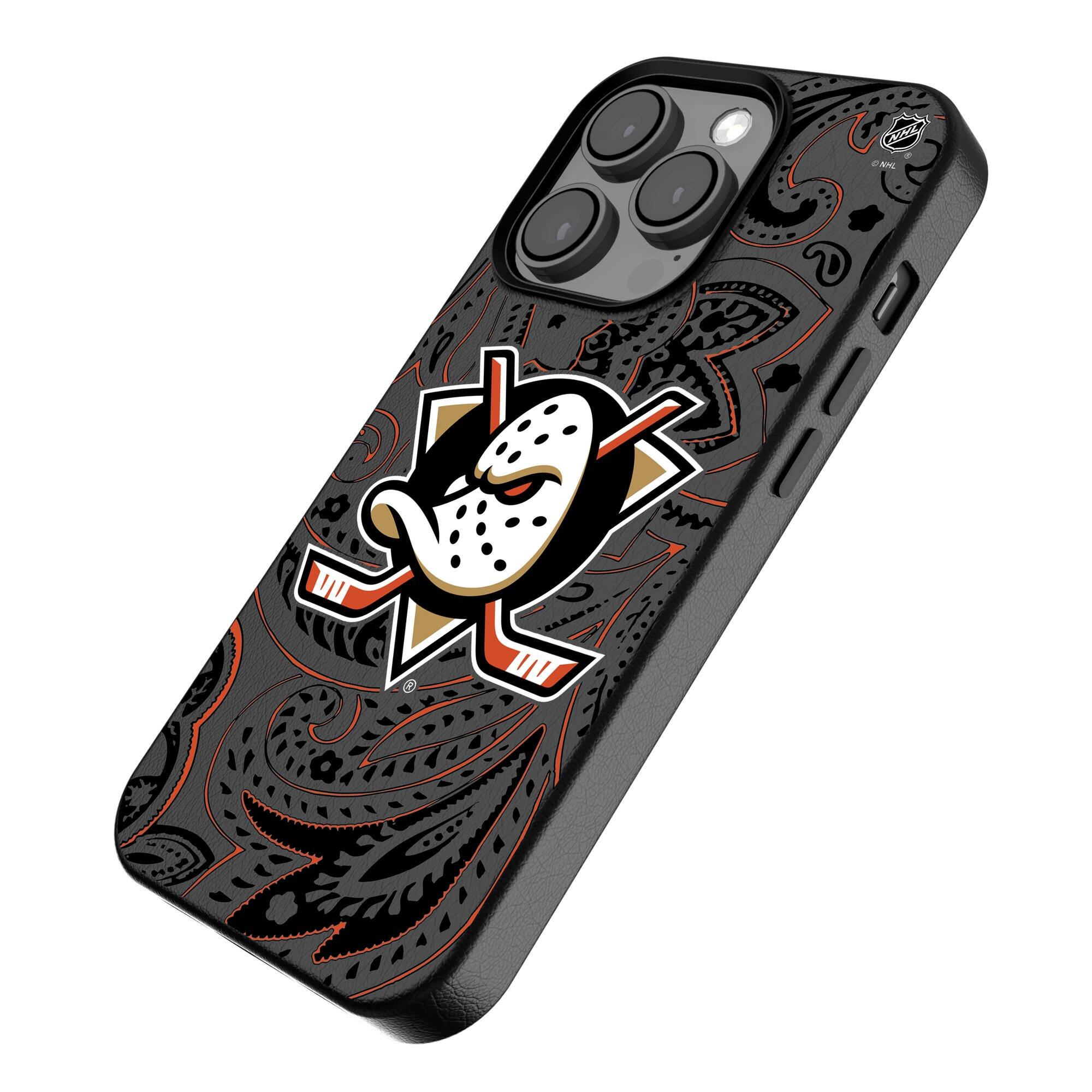 Alt View 1. Keyscaper - Black Anaheim Ducks Paisley iPhone Magnetic Bump Case - 16 Pro Max - Black.