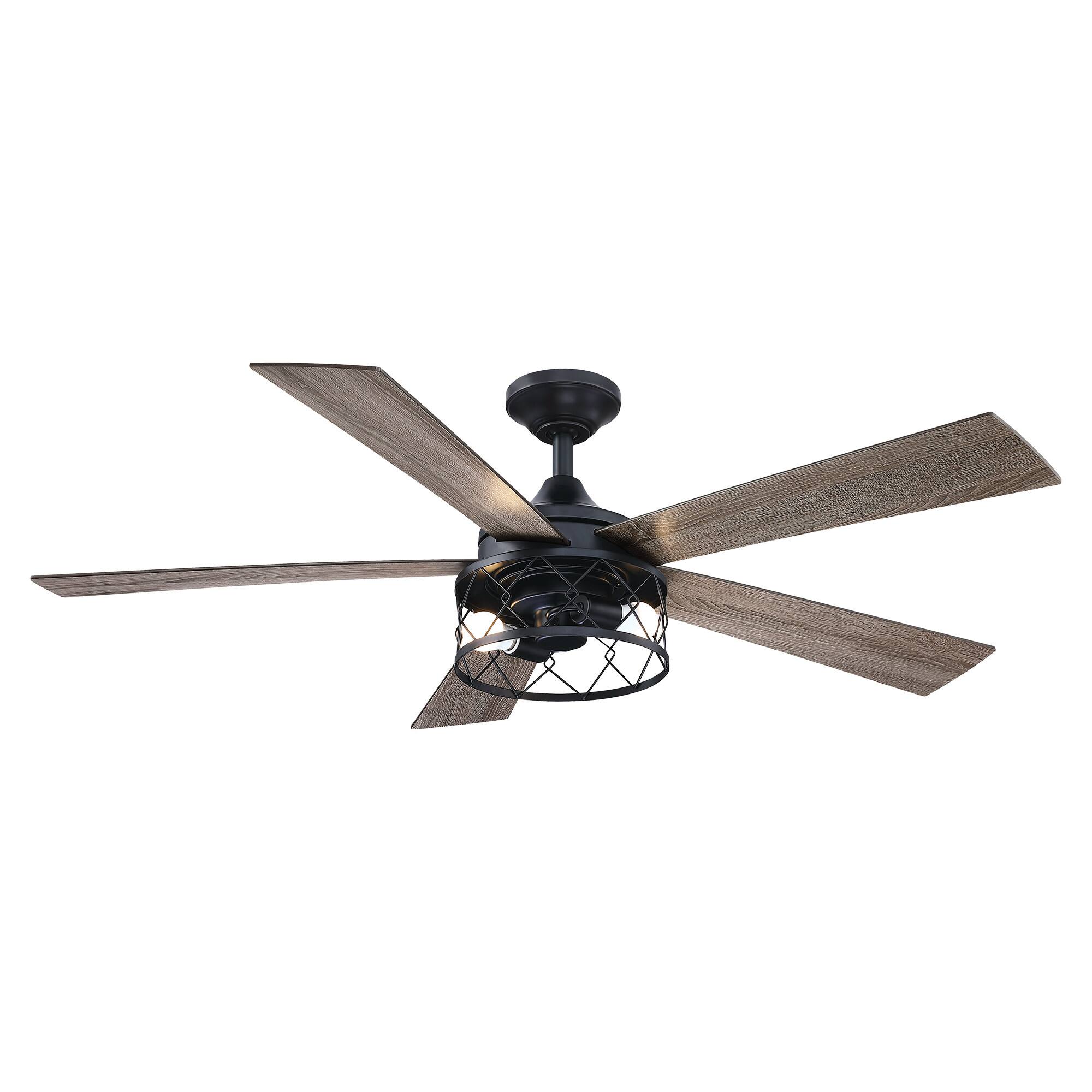 Alt View 8. Parrot Uncle - 52 in. Farmhouse Black Reversible Blades AC Motor Ceiling Fan with Light and Remote - Black.