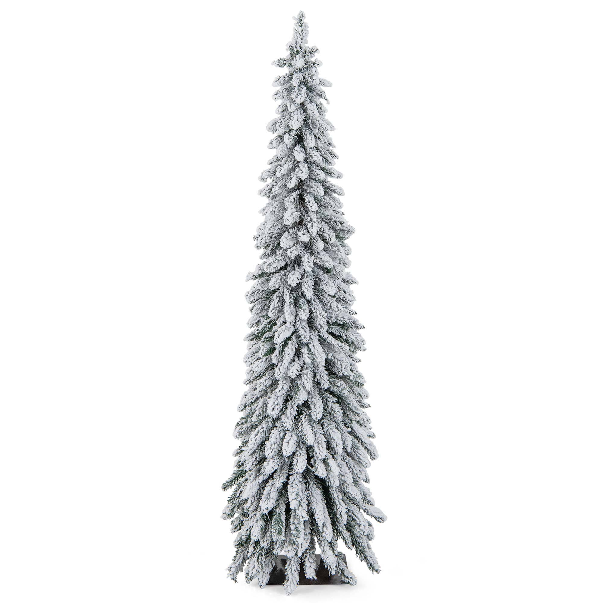 Alt View 20. Costway - 6 FT Pre-Lit Slim Christmas Tree Flocked Xmas Decoration 11 Modes 250 LED Lights - Green /White.