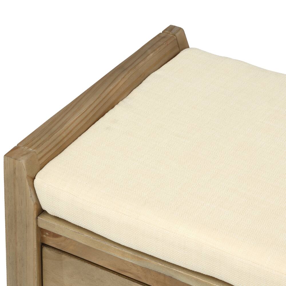 Angle. Ropilly - Ropilly Entryway Storage Bench with Cushioned Seat and Drawers, Gray Wash Wooden Shoe Rack Bench - Gray Wash.