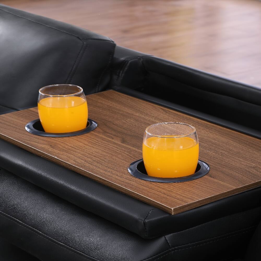 Alt View 5. Loheer - Loheer Faux Leather Sectional Sofa with Storage Ottoman Cup Holders - Black.