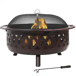 Sunnydaze - 36 in Crossweave Steel Fire Pit with Screen and Poker - Bronze