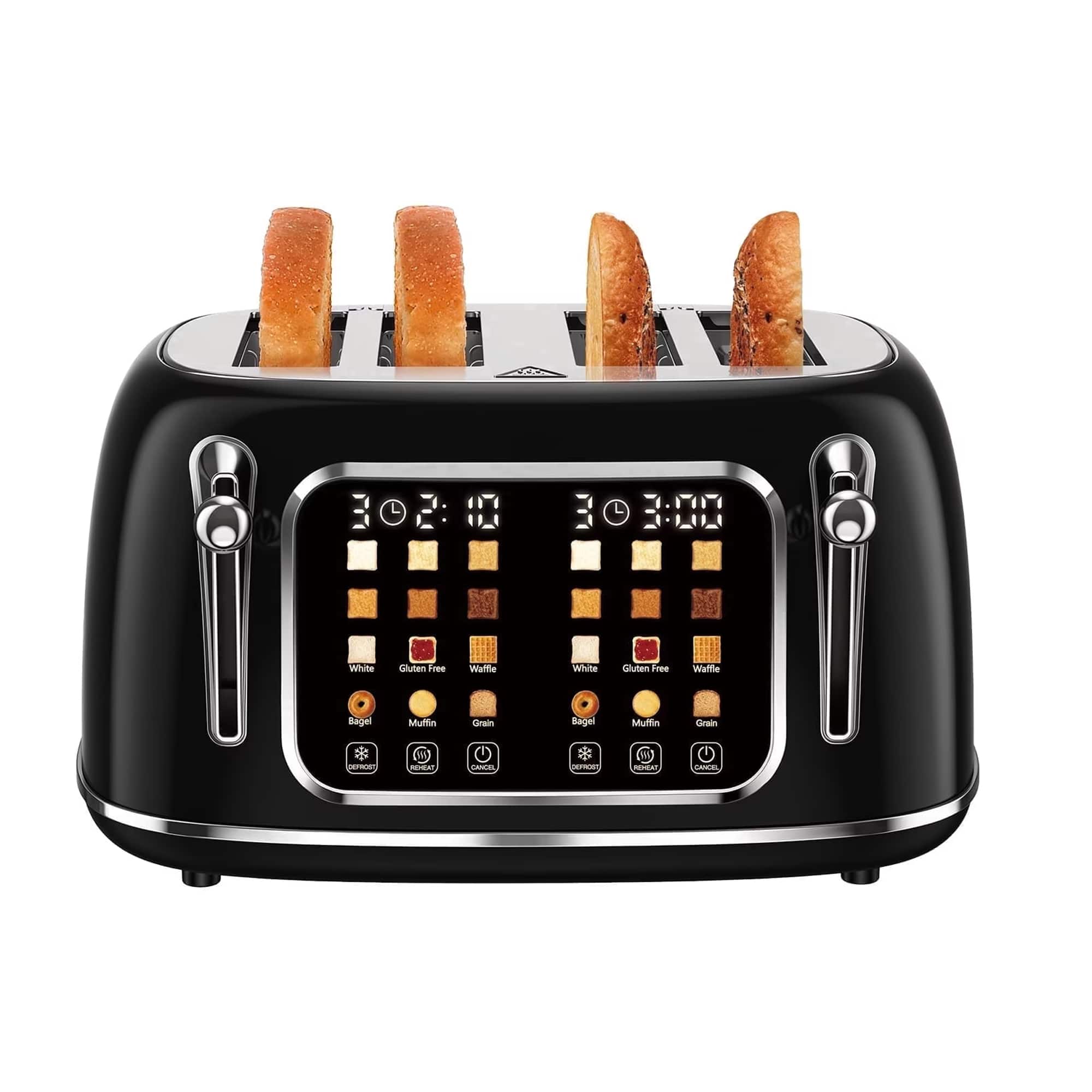 Mecity - 4-Slice Smart Touchscreen Toaster, Retro Stainless Steel Wide Slots Toaster, 6 Browning Settings,120V 1650W - Black