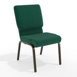 Emma + Oliver - 18.5"W Stacking Church/Reception Guest Chair - Green Patterned Fabric/Gold Vein Frame