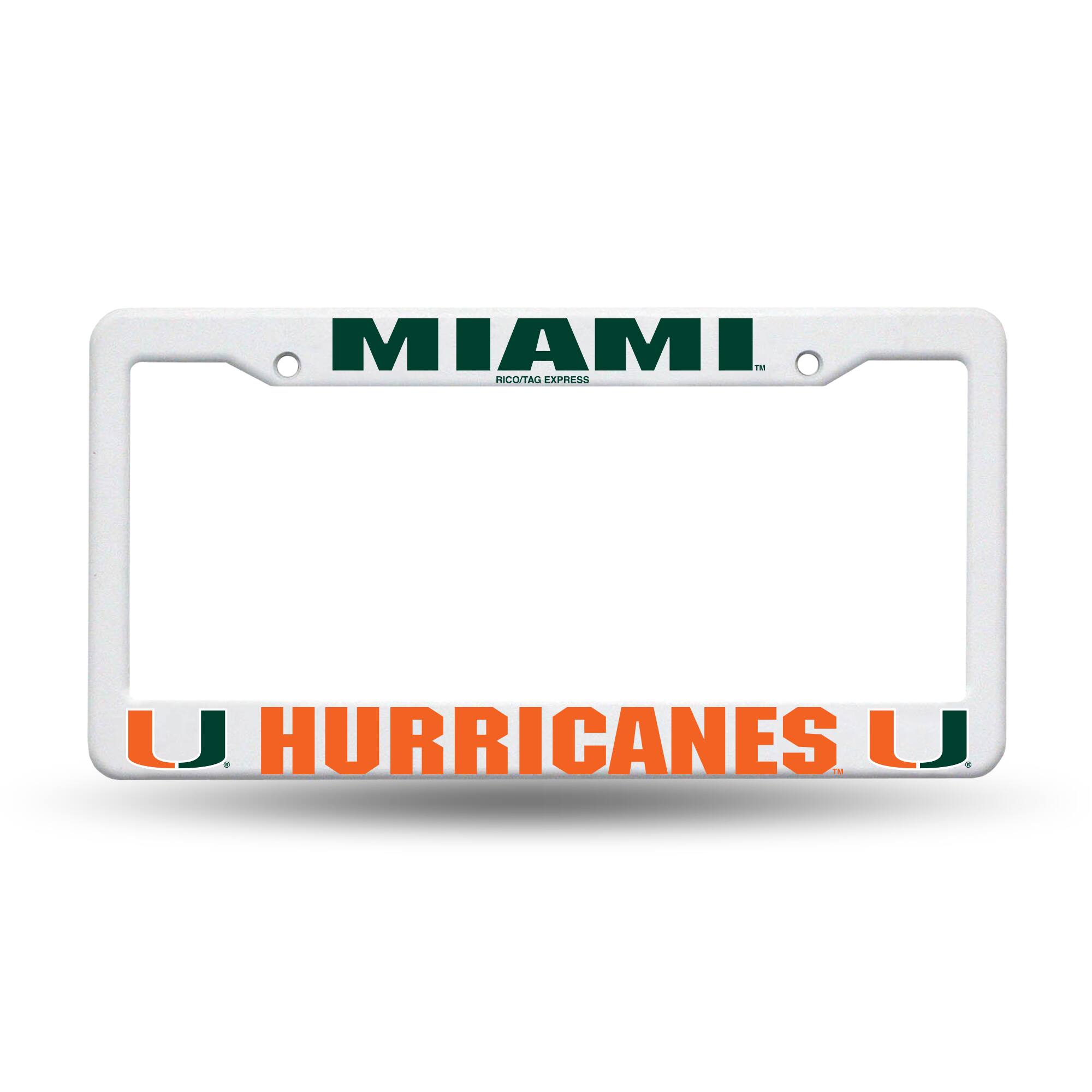 Miami Hurricanes Raised Letter White Plastic License Plate Frame
