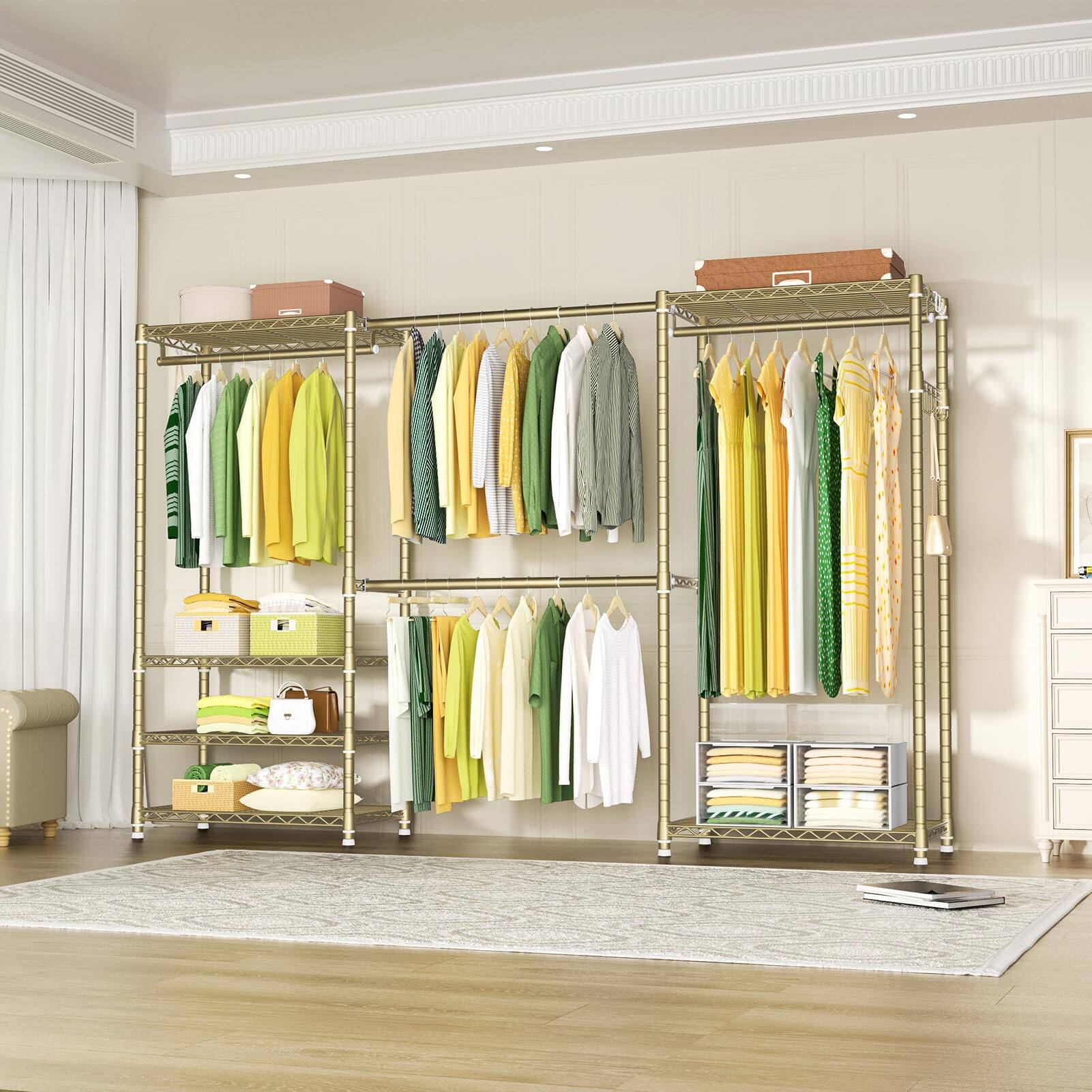 Alt View 1. Hanke - E1 Heavy Duty Closet Garment Rack 6 Tiers Adjustable Metal Freestanding Expandable Clothing Storage With 4 ... - Black.