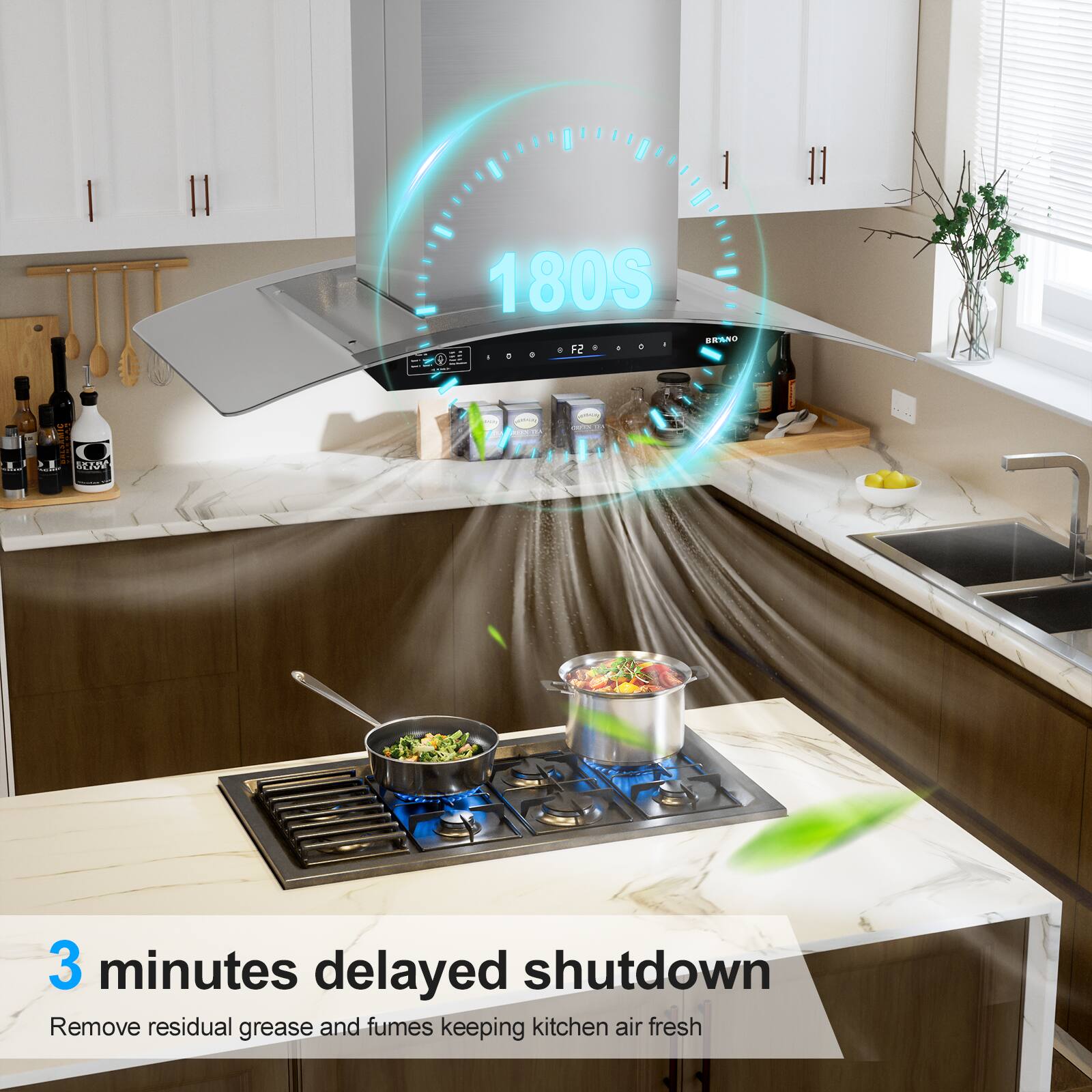 180S BRANO F2

3 minutes delayed shutdown

Remove residual grease and fumes keeping kitchen air fresh