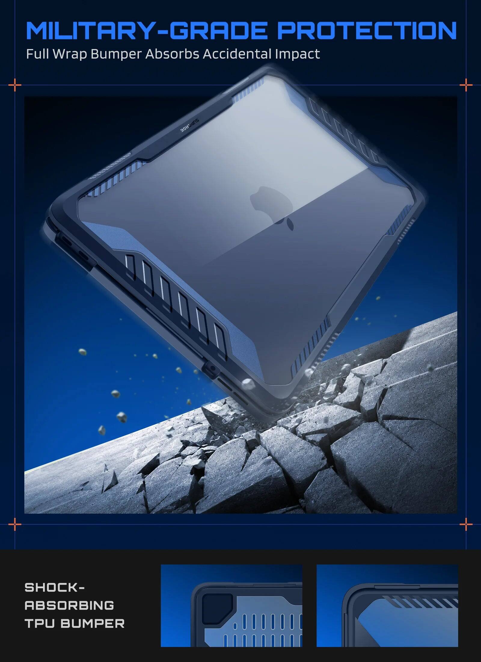 MILITARY-GRADE PROTECTION  
Full Wrap Bumper Absorbs Accidental Impact  

SHOCK-ABSORBING TPU BUMPER