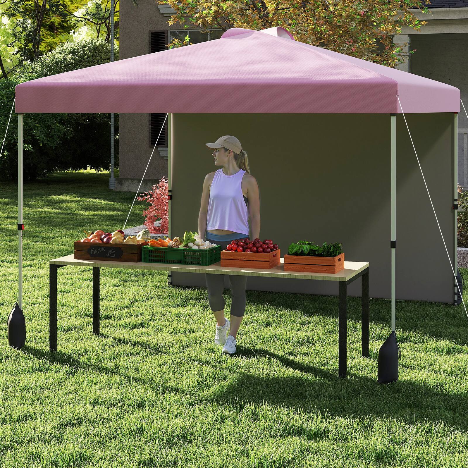 Alt View 3. Gymax - Gymax 10 X 10 FT Pop up Canopy Tent w/ 1 Sidewall Wheeled Bag 8 Stakes & 4 Wind Ropes Pink - Pink.