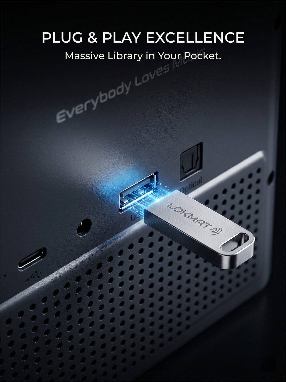 PLUG & PLAY EXCELLENCE  
Massive Library in Your Pocket.  
Everybody Loves Music  
Optical  
LOKMAT