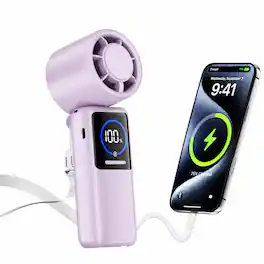 PRIMEPLUS - Turbo Handheld Fan 15000mAh Foldable, 40H 4-in-1 Neck Fan w/ USB-C & Display, 15m/s for Travel Outdoor Gift - Purple