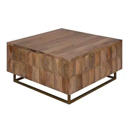 Front. Manhattan Lane - 33 Inch Lift Top Storage Trunk Coffee Table, Square, Mango Wood - Brown.