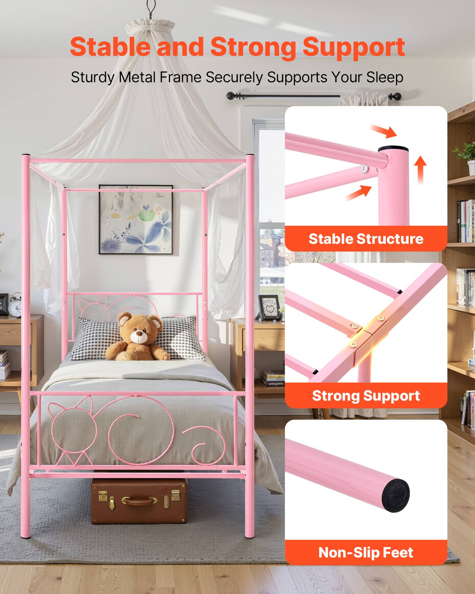 Stable and Strong Support  
Sturdy Metal Frame Securely Supports Your Sleep  

- Stable Structure  
- Strong Support  
- Non-Slip Feet