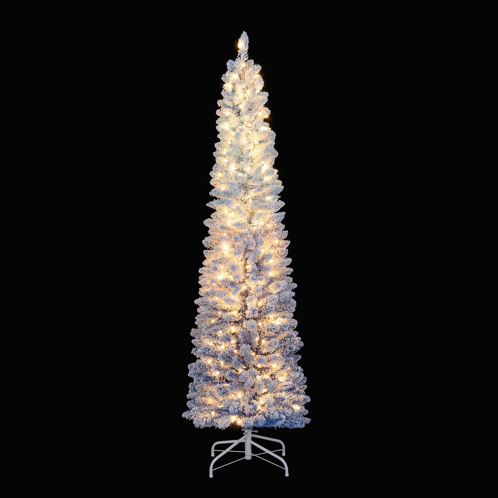 Alt View 5. Costway - Costway 6 FT Snow-flocked Artificial Christmas Tree with 220 Warm White LED Lights,8 Modes - Blue Gradient,White.