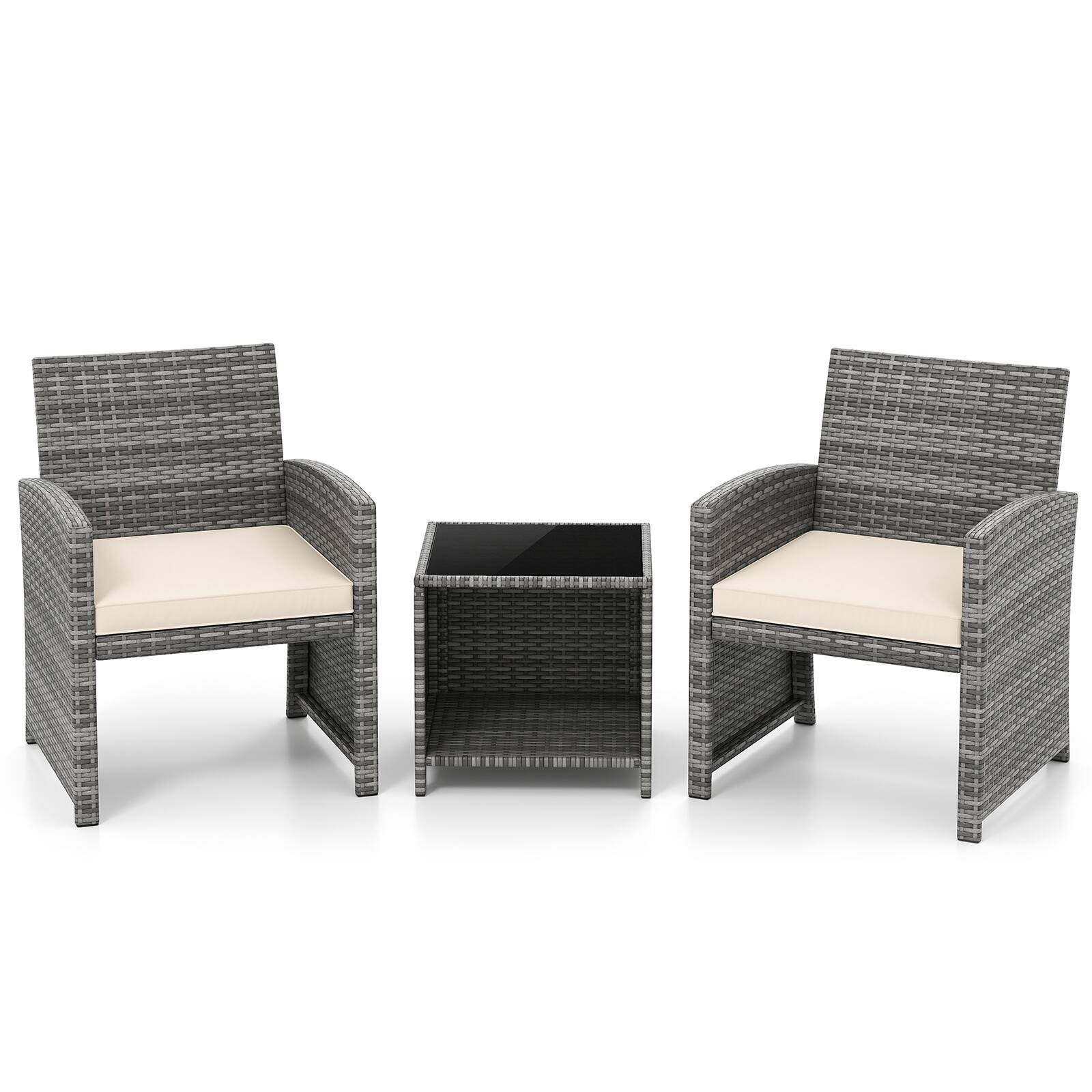 Alt View 9. Gymax - Gymax 3 Pieces Patio Furniture Set PE Rattan Chairs Set w/ Storage Coffee Table White - White.