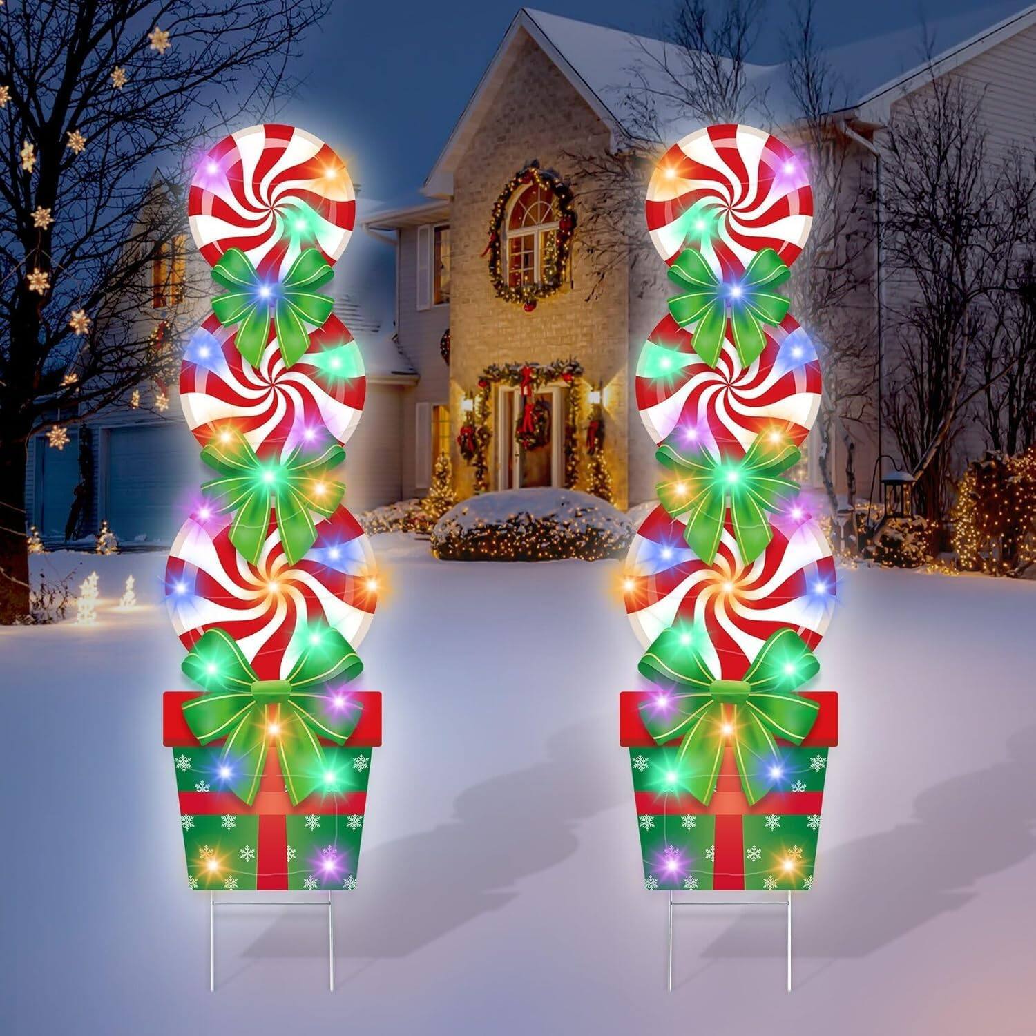 Alt View 7. NICHOLAS KLEIN - Christmas Candy Yard Stakes Decorations Outdoor With Lights 49" Xmas Signs Candyland Peppermint For Garden - Default.